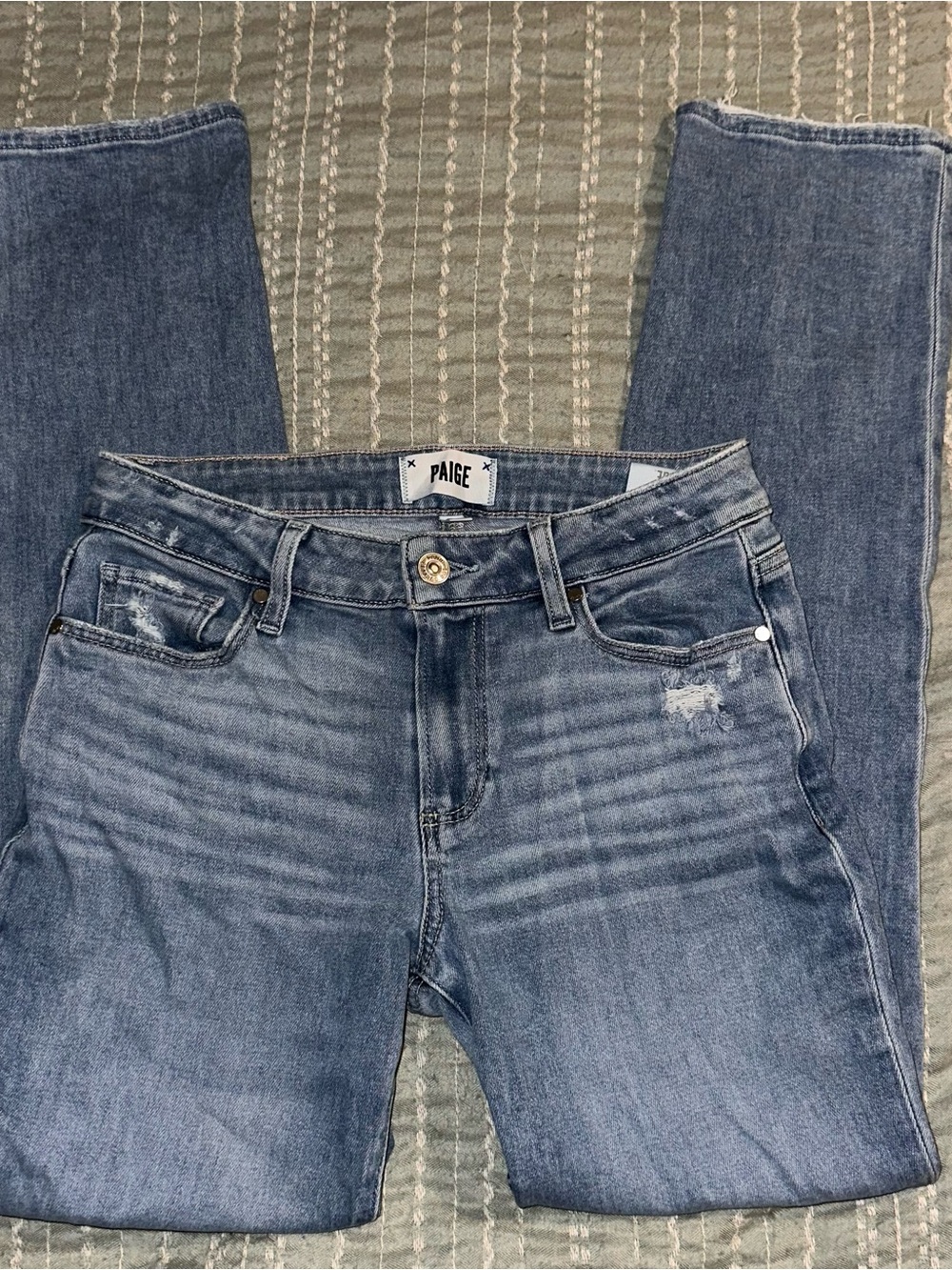 PAIGE Light Wash Women’s Distressed Straight Leg Denim Jeans Light Wash Size 24